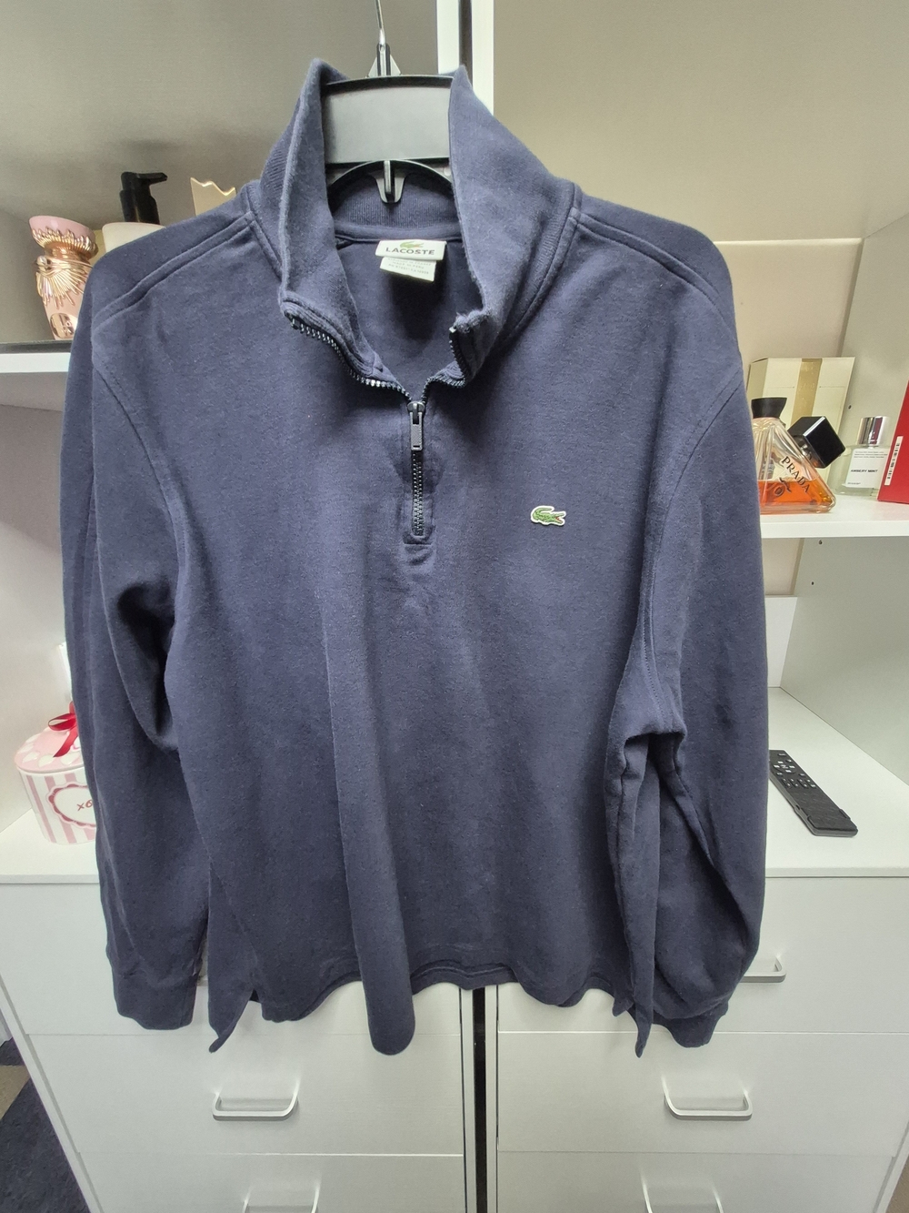 Lacoste Men's Navy Quarter-Zip Sweatshirt with Chest Logo